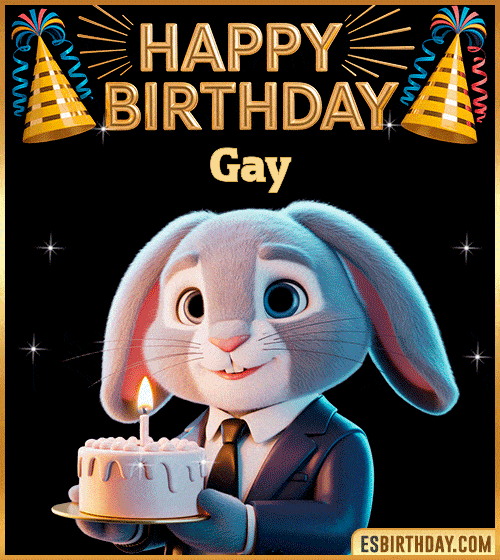 Cute happy birthday cake GIF with bunny for Gay – personalized animated birthday wishes with pastel and celebratory vibe