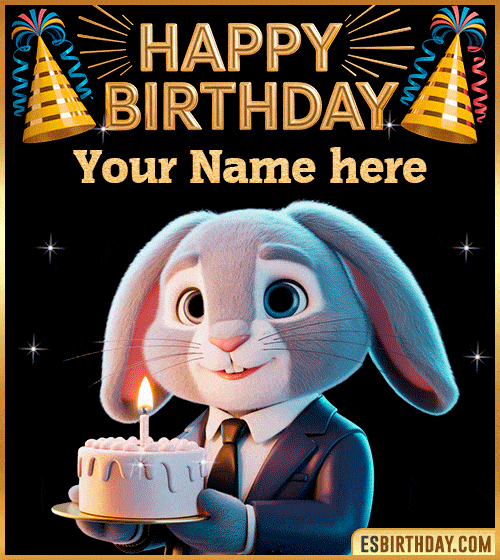 Happy Birthday Cake GIF Bunny  with name edit