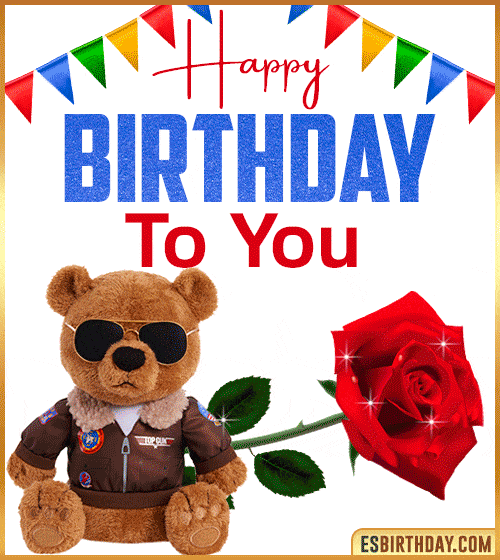 happy birthday rose teddy gif